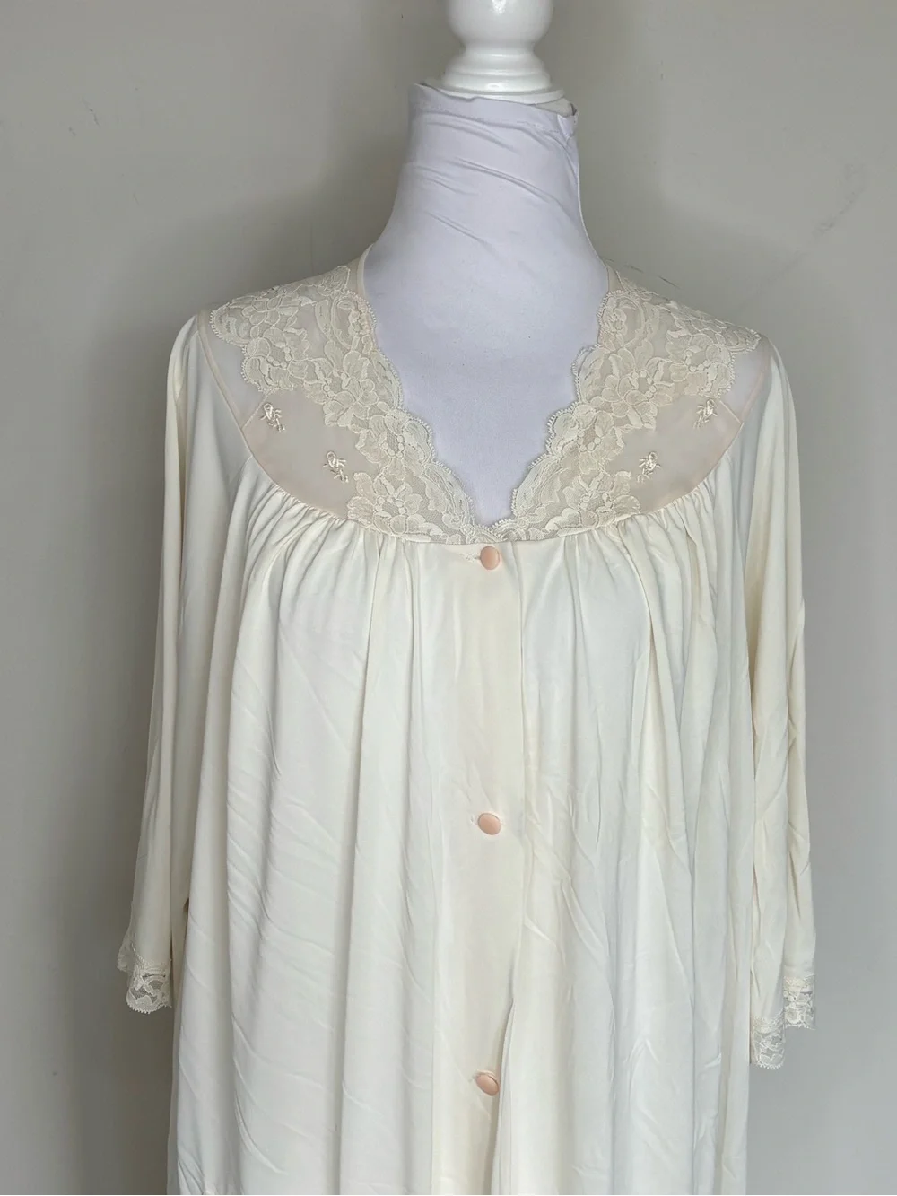 M1 Shadowline Vintage Lace-Trim‎ Long Nightgown Cream Pink Retro Women Large